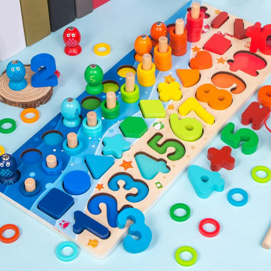 Tabloo - Kleuren, vormen, cijfers - Montessori houten speelbord
