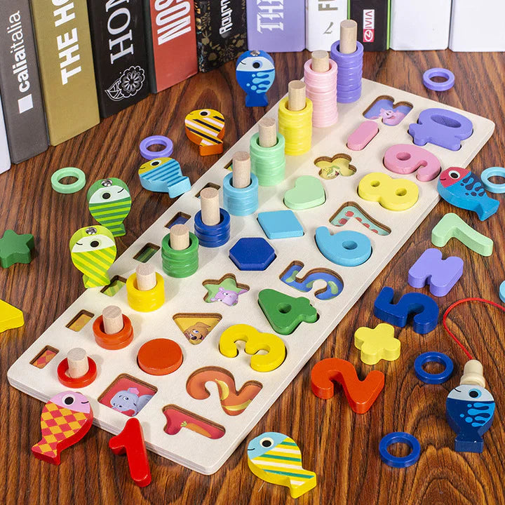 Tabloo - Kleuren, vormen, cijfers - Montessori houten speelbord