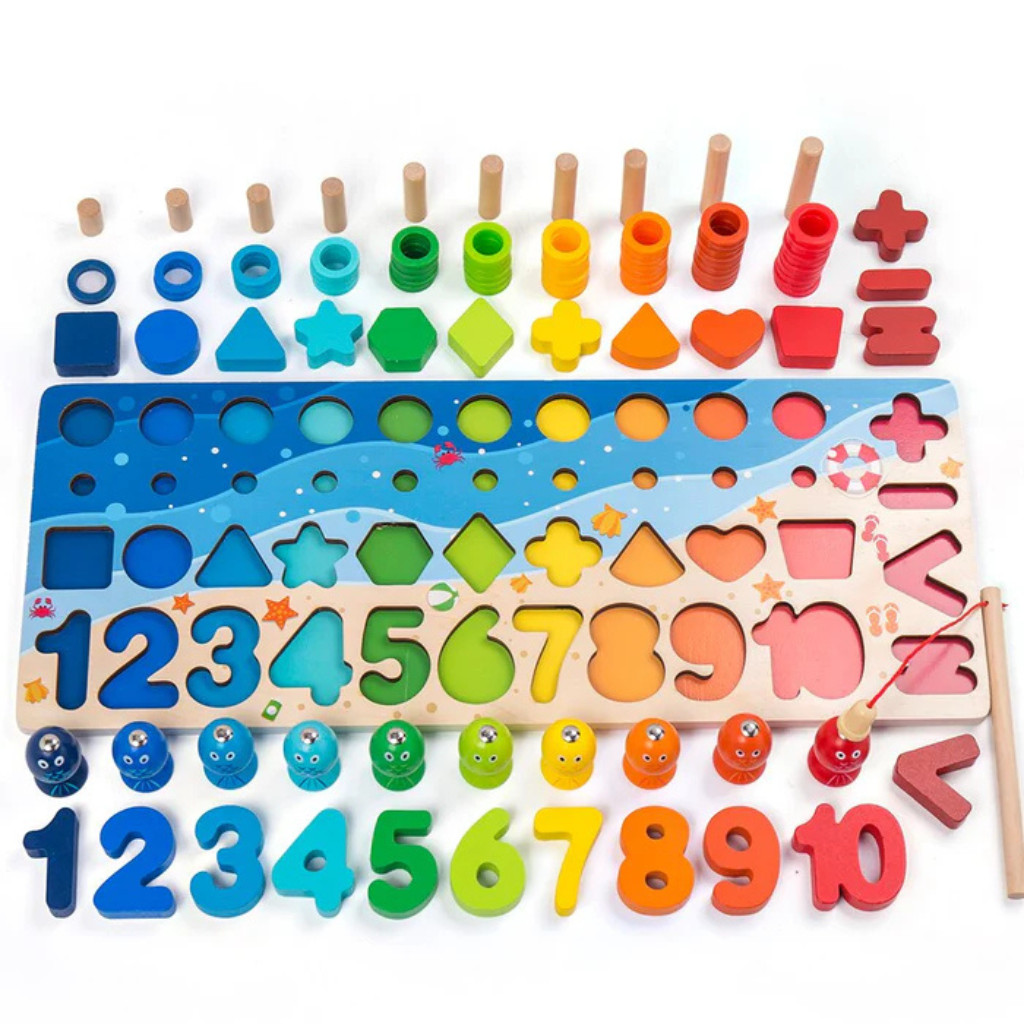 Tabloo - Kleuren, vormen, cijfers - Montessori houten speelbord