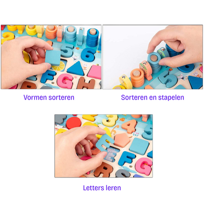 Tabloo - Kleuren, vormen, cijfers - Montessori houten speelbord