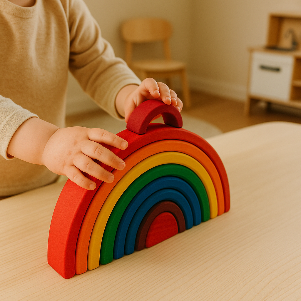 Rainbow Play™ – Creatief Bouwen & Ontdekken – Montessori Houten Regenboog