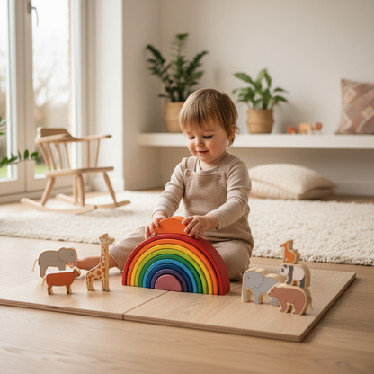 Rainbow Play™ – Creatief Bouwen & Ontdekken – Montessori Houten Regenboog