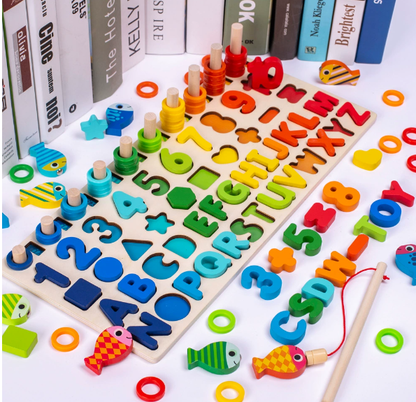 Tabloo - Kleuren, vormen, cijfers - Montessori houten speelbord